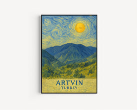 Artvin Poster Print, Artvin Travel Poster, Artvin Van Gogh Style Wall Art, Artvin, Turkey