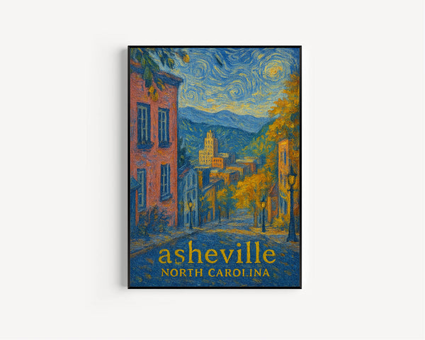 Asheville North Carolina Art Print, Blue Ridge Mountain Poster, Illustrated Travel Wall Decor