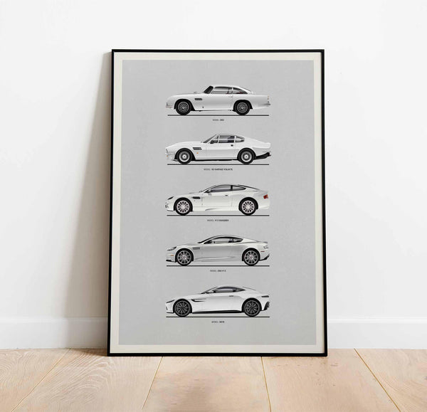 Aston Martin Poster, Car Evolution, Cars Poster, Aston Martin Cars From Movie, Kids Room Decor, Man Cave, Gift For Him, Wall Art