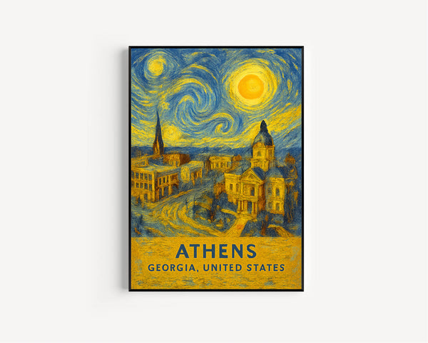 Athens Poster Print, Athens Travel Poster, Athens Van Gogh Style Wall Art, Athens, Georgia, United States