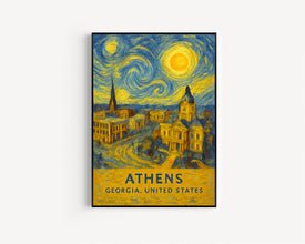 Athens Poster Print, Athens Travel Poster, Athens Van Gogh Style Wall Art, Athens, Georgia, United States