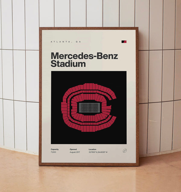 Atlanta Falcons Poster, Mercedes-Benz Stadium Print, Mid Century Modern Football Poster-O1HAAM