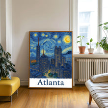 Atlanta USA Cityscape Canvas, Poster, City Skyline Art, Night City Lights, Urban Artwork, Van Gogh Style Art, Wall Decor, Framed Art