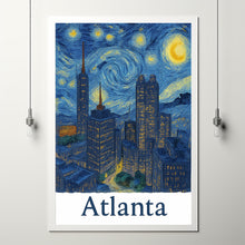 Atlanta USA Cityscape Canvas, Poster, City Skyline Art, Night City Lights, Urban Artwork, Van Gogh Style Art, Wall Decor, Framed Art