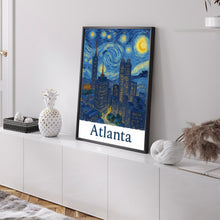 Atlanta USA Cityscape Canvas, Poster, City Skyline Art, Night City Lights, Urban Artwork, Van Gogh Style Art, Wall Decor, Framed Art