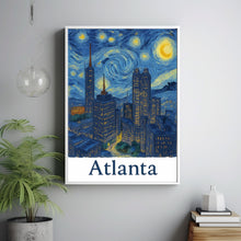 Atlanta USA Cityscape Canvas, Poster, City Skyline Art, Night City Lights, Urban Artwork, Van Gogh Style Art, Wall Decor, Framed Art