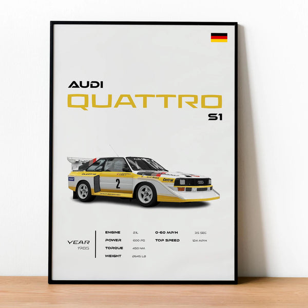Audi Quattro S1 Poster - Group B Rally Legend - Framed Office Decor - Motorsport Wall Art - Unique Gift