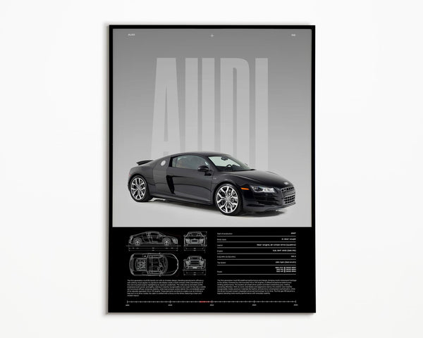 Audi R8 Print _ R8 First Generation _ Car Print _ Hyper Car Poster _ Super Car Print _ Art Print _ Car Poster _ Home Decor _ Wall Decor