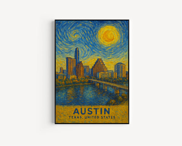 Austin Poster Print, Austin Travel Poster, Austin Van Gogh Style Wall Art, Austin, Texas, United States