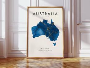 Australia Map PRINTED Poster  Blue and Gold  Oceania  Wall Art Print  Home Decor  Geography Map Gift  Wallpaper 4377683561