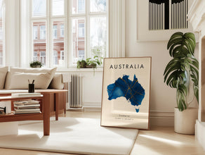 Australia Map PRINTED Poster  Blue and Gold  Oceania  Wall Art Print  Home Decor  Geography Map Gift  Wallpaper 4377683561