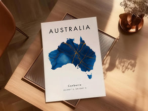 Australia Map PRINTED Poster  Blue and Gold  Oceania  Wall Art Print  Home Decor  Geography Map Gift  Wallpaper 4377683561