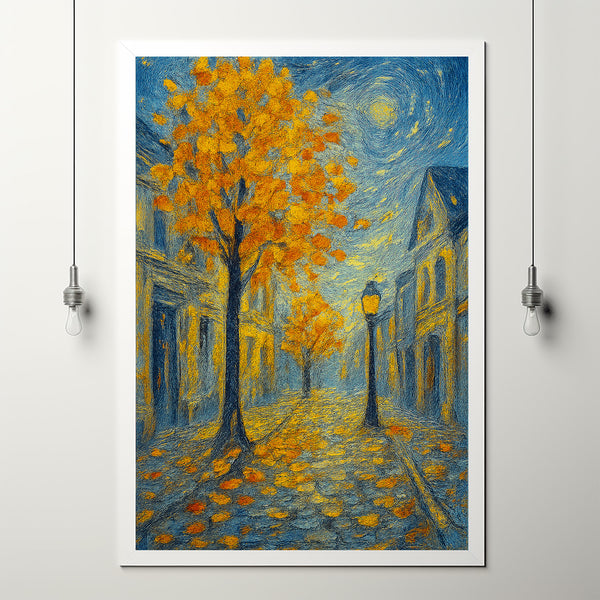 Autumn City Street Oil Painting Vintage Fall Neutral Color Palette Style Artwork