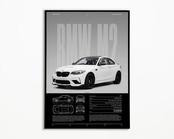 BMW M2 CS F87 Poster – Aggressive Coupe Blueprint Wall Art for Car Enthusiasts, Garage or Office Decor – Motorsport Car Print 2
