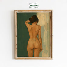Back to Herself – Minimalist Nude Feminine Art Print, FEMMAURA Green & Gold Wall Decor 4295930404