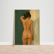 Back to Herself – Minimalist Nude Feminine Art Print, FEMMAURA Green & Gold Wall Decor 4295930404