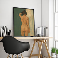 Back to Herself – Minimalist Nude Feminine Art Print, FEMMAURA Green & Gold Wall Decor 4295930404