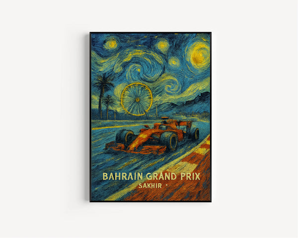 Bahrain Grand Prix Poster – Stunning Night Race Scene in Sakhir with F1 Car and Ferris Wheel