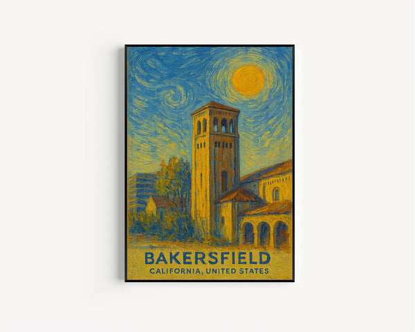 Bakersfield Poster Print, Bakersfield Travel Poster, Bakersfield Van Gogh Style Wall Art, Bakersfield, California, United States copy