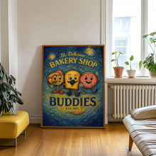 Bakery Shop Buddies Retro Characters Print - Fun Kitchen Print, Retro Mascot Cartoon, Bread Pretzel Donut Kitchen Poster, 60s 70s Wall Art