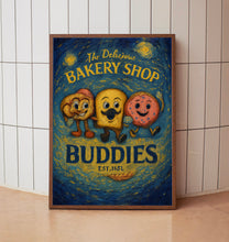 Bakery Shop Buddies Retro Characters Print - Fun Kitchen Print, Retro Mascot Cartoon, Bread Pretzel Donut Kitchen Poster, 60s 70s Wall Art
