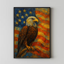 Bald Eagle Wall Art American Flag poster print artwork, Patriotic America Eagle Portrait  Heartlands