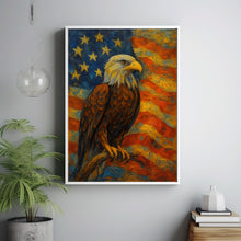 Bald Eagle Wall Art American Flag poster print artwork, Patriotic America Eagle Portrait  Heartlands