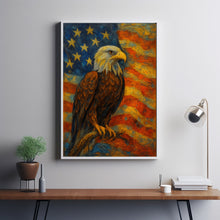 Bald Eagle Wall Art American Flag poster print artwork, Patriotic America Eagle Portrait  Heartlands