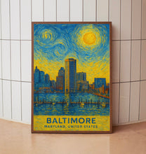 Baltimore Poster Print, Baltimore Travel Poster, Baltimore Van Gogh Style Wall Art, Baltimore, Maryland, United States