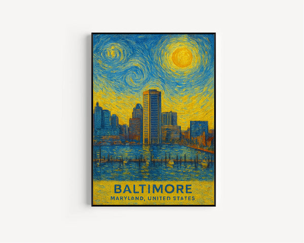 Baltimore Poster Print, Baltimore Travel Poster, Baltimore Van Gogh Style Wall Art, Baltimore, Maryland, United States