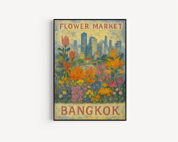 Bangkok Flower Market Poster, Wall Decor, Thailand Floral Illustration, Botanical Gallery Wall Art, Gift For Friend, Travel Poster, Modern