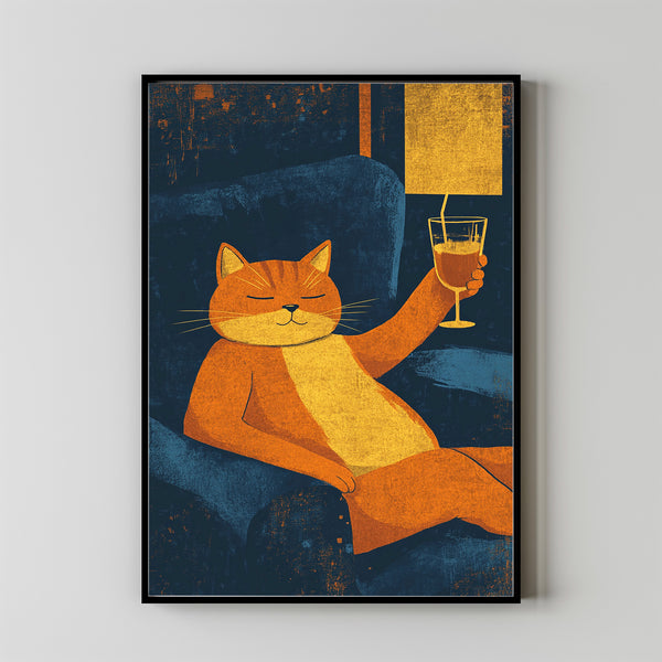 Bar Cart Decor, Martini Print, Cat Poster, Retro Kitchen Decor, Mid Century Modern Decor