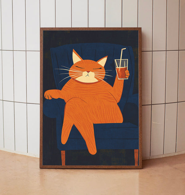 Bar Cart Decor, Cat Poster, Wine Print, Retro Kitchen Decor, Mid Century Modern Decor 3