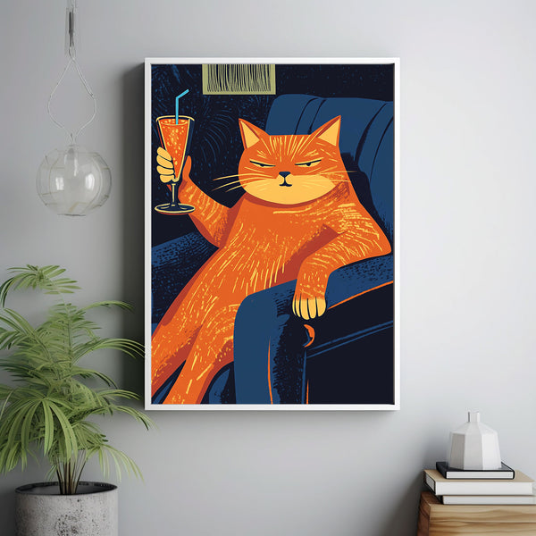 Bar Cart Decor, Cat Poster, Wine Print, Retro Kitchen Decor, Mid Century Modern Decor 5