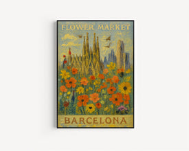 Barcelona Flower Market Poster, Wall Decor, Spain Floral Illustration, Botanical Gallery Wall Art, Gift For Friend, Travel Poster, Modern