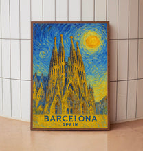 Barcelona Poster Print, Barcelona Travel Poster, Barcelona Van Gogh Style Wall Art, Barcelona, Spain