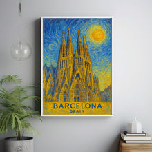Barcelona Poster Print, Barcelona Travel Poster, Barcelona Van Gogh Style Wall Art, Barcelona, Spain
