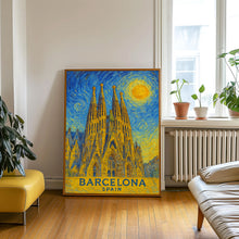 Barcelona Poster Print, Barcelona Travel Poster, Barcelona Van Gogh Style Wall Art, Barcelona, Spain