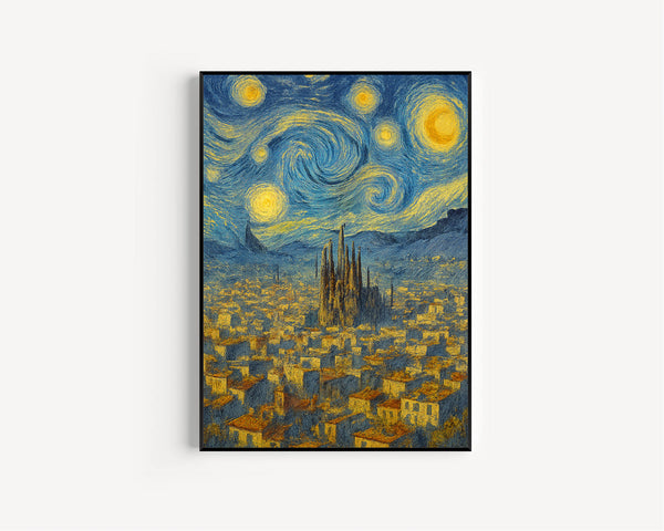 Barcelona Skyline Travel Print, Barcelona Poster, Unique Wallart Decor, Sagrada Familia, Barcelona Black and White Coordinates Home Decor