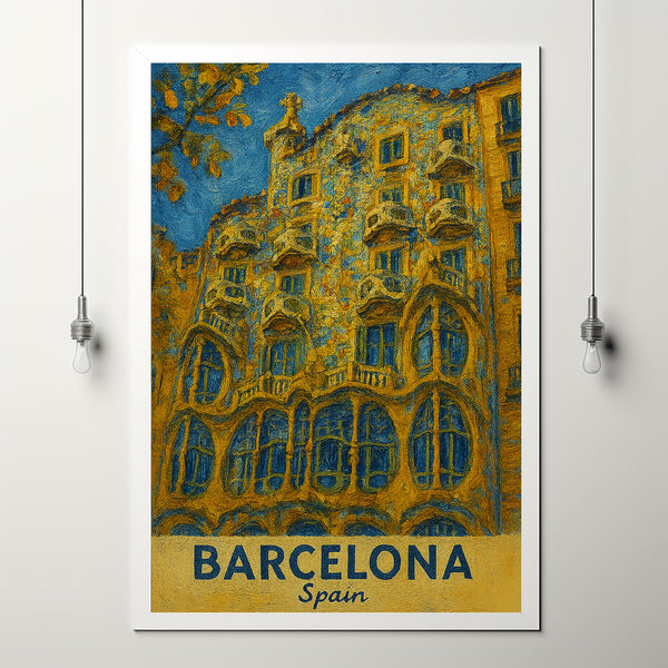 Barcelona Travel Print Wall Art, Barcelona - Spain City Print, Barcelona Travel Gift, Barcelona City Poster, Van Gogh style Travel Gift