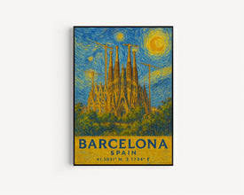Barcelona Travel Print, Barcelona Poster, Unique Wallart Decor, La Sagrada Familia, Barcelona Black and White Coordinates Home Decor