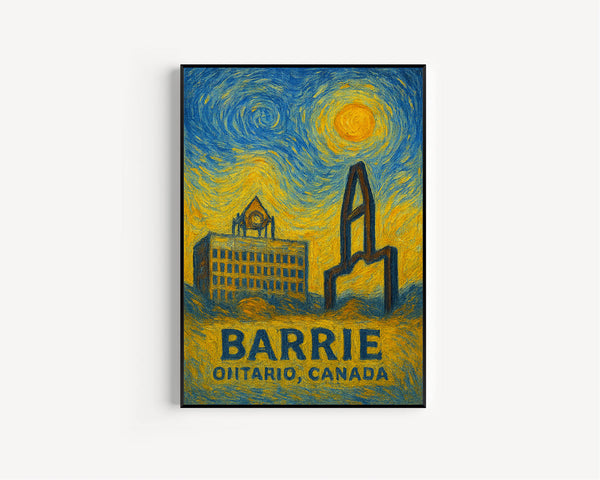 Barrie Poster Print, Barrie Travel Poster, Barrie Van Gogh Style Wall Art, Barrie, Ontario, Canada
