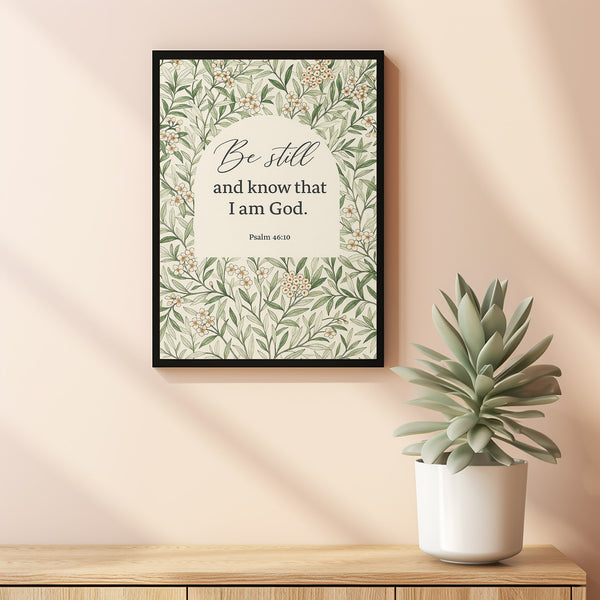 Be Still, Psalm 46 10 Christian Wall Art with Vintage Floral William Morris art Subtle Scripture, Bible Verse Print Christian Canvas