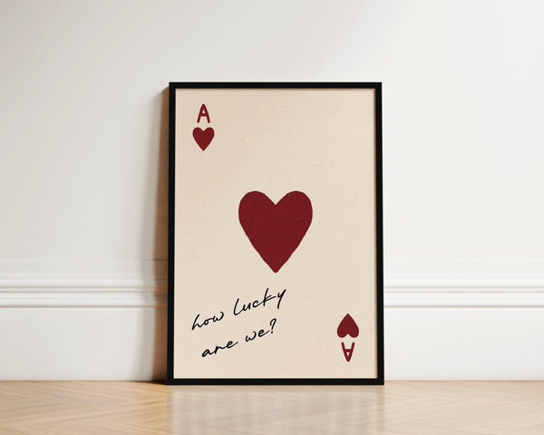Bedroom Prints, How Lucky Are We, Playing Card Print, Bedroom Wall Art, Feeling Lucky Poster, Bedroom Decor, Hand Drawn Art, Apartment Decor 1859036206