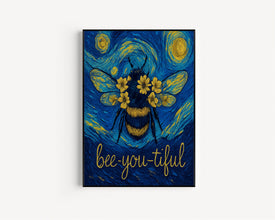 Bee-you-tiful Print - Bee Happy, Bee Yourself, Bee Kind, Nature Print, Sunflowers, Spring Summer, Bee Lover Wall Art, Inspirational Quote
