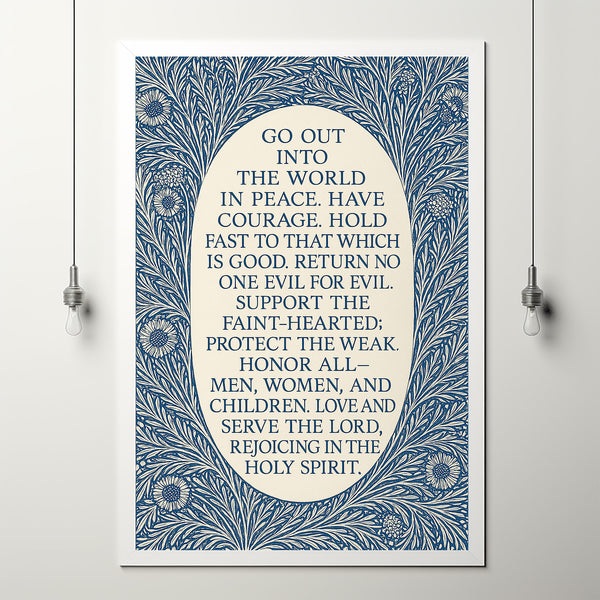 Benediction Print Based on Romans 12 Christian Wall Art, Vintage Blue Floral William Morris Art, Scripture Art  Print or Canvas
