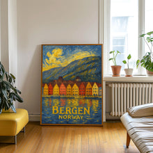Bergen Norway Poster, Retro Travel Print, Norwegian Fjords, Bryggen, Sognefjord, Floyen Mountain, Floibanen, Mount Ulriken, Wall Art Decor