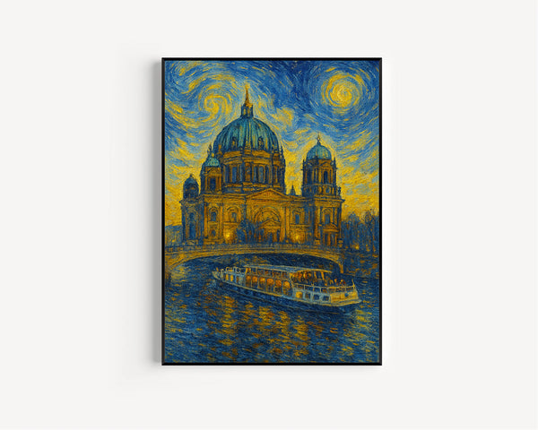 Berlin Travel Print, Berlin Poster, Unique Wallart Decor, Berlin Black and White Coordinates Home Decor, Germany Berlin Van Gogh Style Wallart1