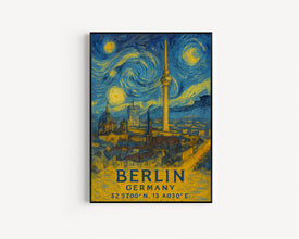 Berlin Travel Print, Berlin Poster, Unique Wallart Decor, Berlin Black and White Coordinates Home Decor, Germany Berlin Van Gogh Style Wallart