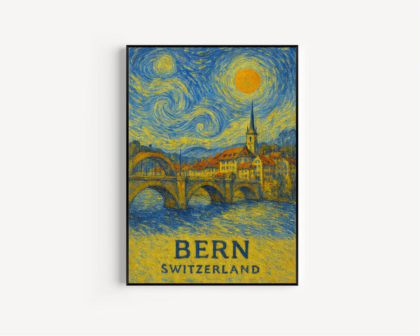 Bern Poster Print, Bern Travel Poster, Bern Van Gogh Style Wall Art, Bern, Switzerland